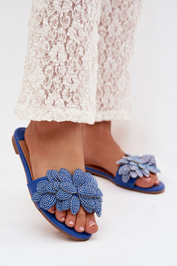 Tamsiai mėlynos spalvos moteriškos šlepetės su dekoracija Grelora 2