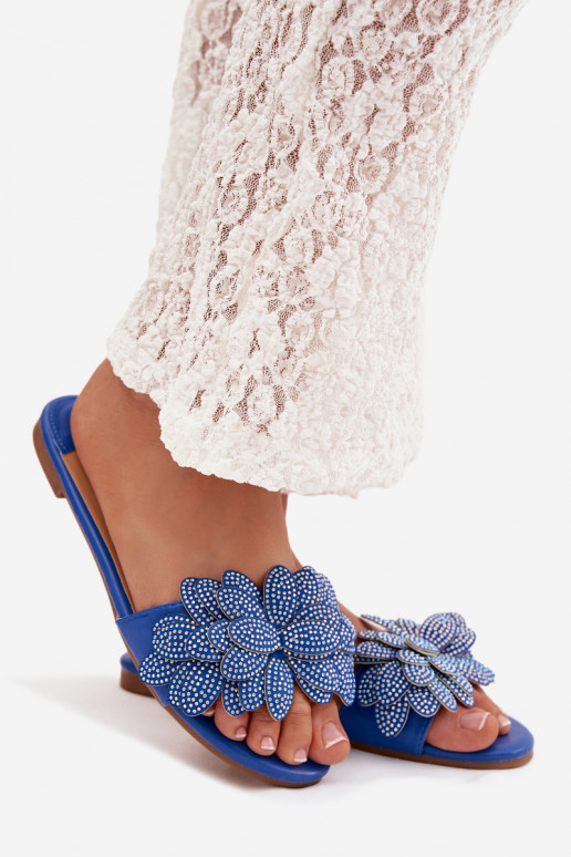 Šlepetės Moteriškas butas Su dekoracija tamsiai mėlynos spalvos Grelora