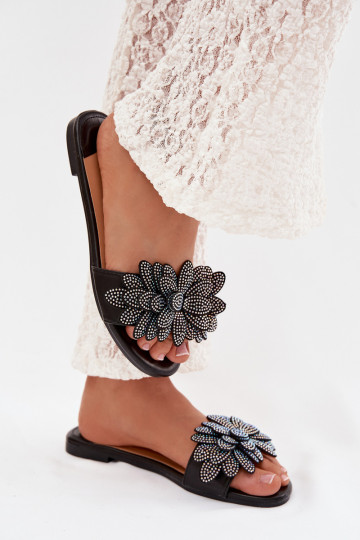 Šlepetės Moteriškas butas Su dekoracija juodos spalvos Grelora