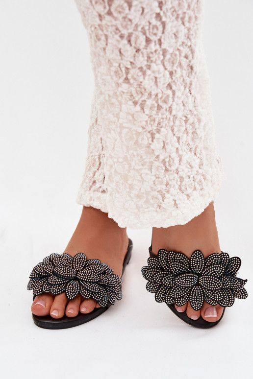 Šlepetės Moteriškas butas Su dekoracija juodos spalvos Grelora