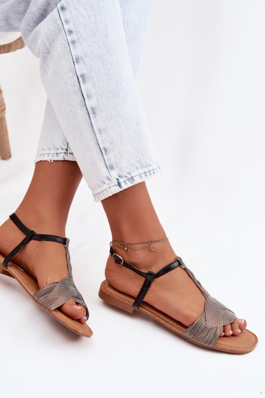 Lygiapadės basutės moterims juodos spalvos Nexora