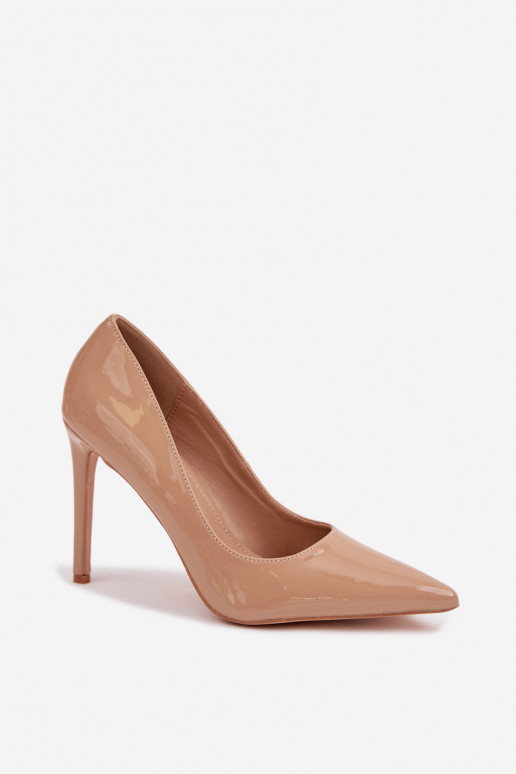 su lako efektu aukštakulniai bateliai iš eko odos smėlio spalvos Jonira