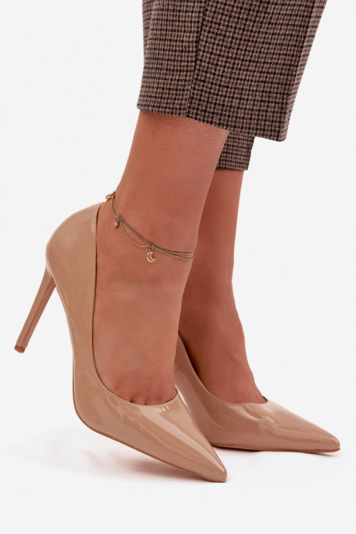 su lako efektu aukštakulniai bateliai iš eko odos smėlio spalvos Jonira