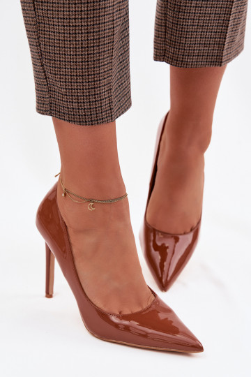 su lako efektu aukštakulniai bateliai iš eko odos rudos spalvos Jonira