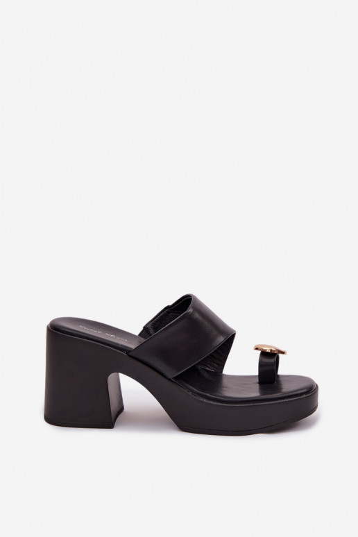 Moteriškos šlepetės Įjungta SłupkoĮym Obcasie Ze aukso spalvosm Detalem juodos spalvos Sinora