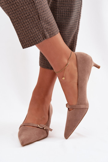 Bateliai Moteriškas Ant žemo kulno su dekoruotais kulnais smėlio spalvos Pirela