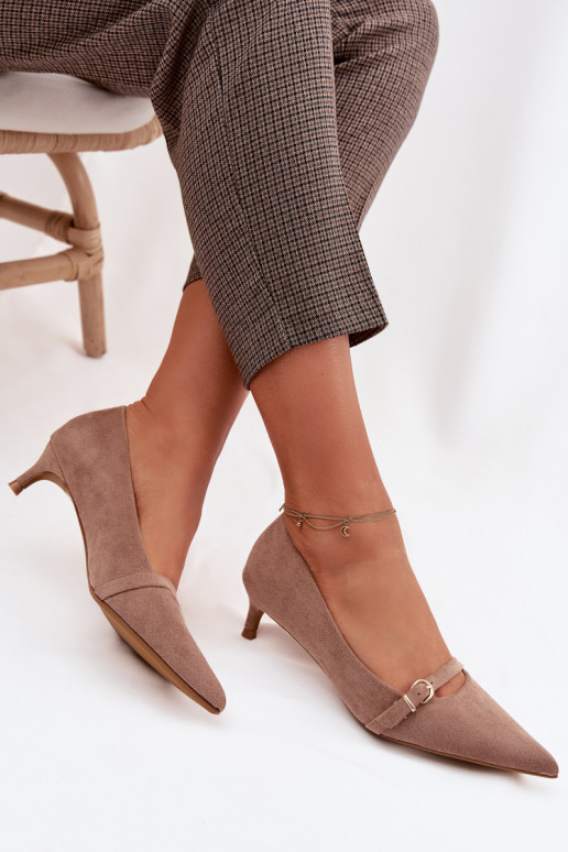 Bateliai Moteriškas Ant žemo kulno su dekoruotais kulnais smėlio spalvos Pirela