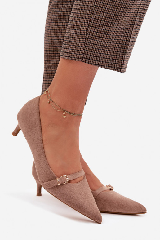 Bateliai Moteriškas Ant žemo kulno su dekoruotais kulnais smėlio spalvos Pirela