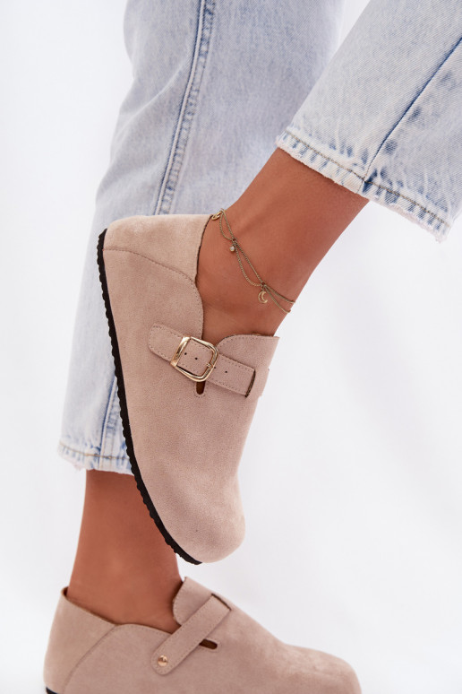 batai Moteriškas iš eko zomšosoĮe su aukso spalvos sagtimis smėlio spalvos Ismora