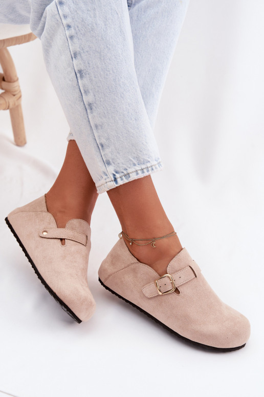 batai Moteriškas iš eko zomšosoĮe su aukso spalvos sagtimis smėlio spalvos Ismora