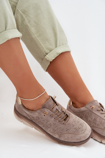 Zomšiniai moterų sportinio stiliaus batai su ažūriniais elementais Sergio Leone SP-002 rudos spalvos 2