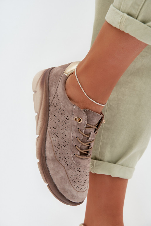 Zomšiniai moterų sportinio stiliaus batai su ažūriniais elementais Sergio Leone SP-002 rudos spalvos