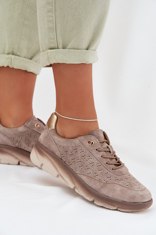 Zomšiniai moterų sportinio stiliaus batai su ažūriniais elementais Sergio Leone SP-002 rudos spalvos