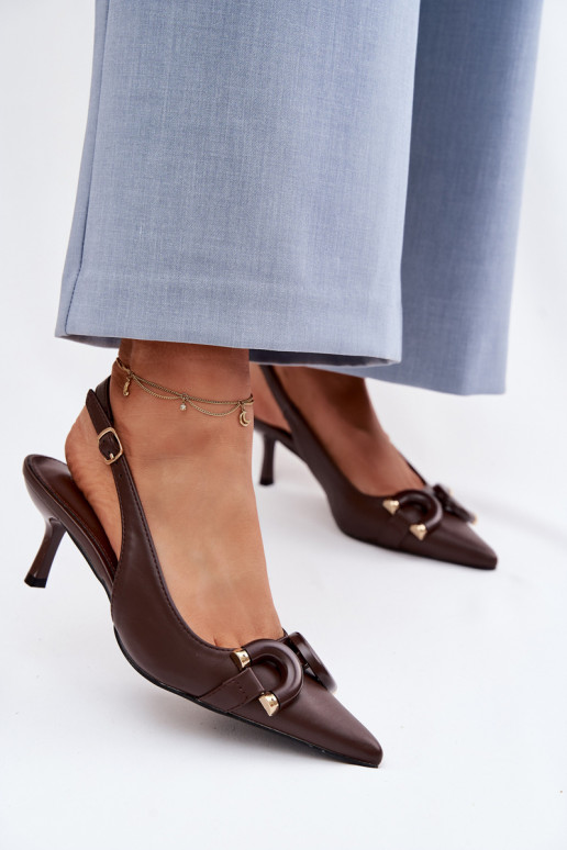 Moteriškos basutės su plonais kulniukais Su puošniais Detalem CzekoladoĮe Brienne