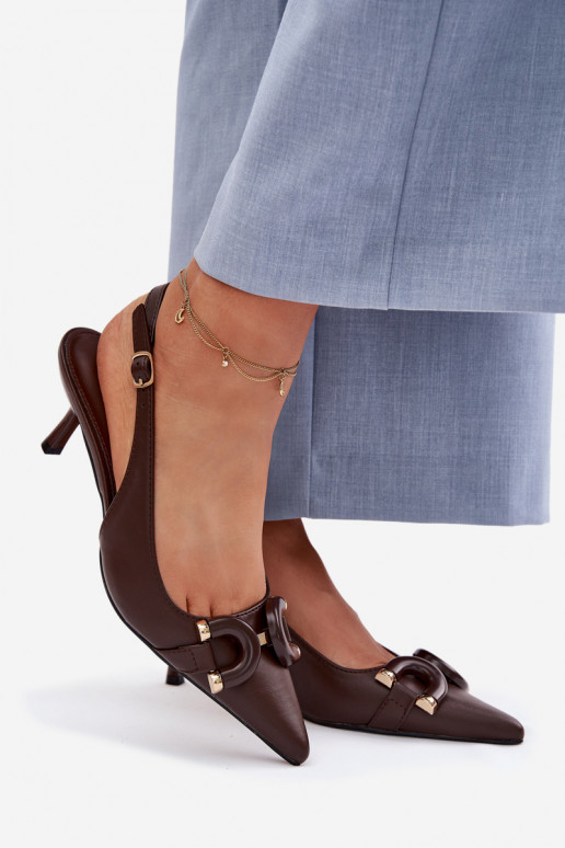 Moteriškos basutės su plonais kulniukais Su puošniais Detalem CzekoladoĮe Brienne