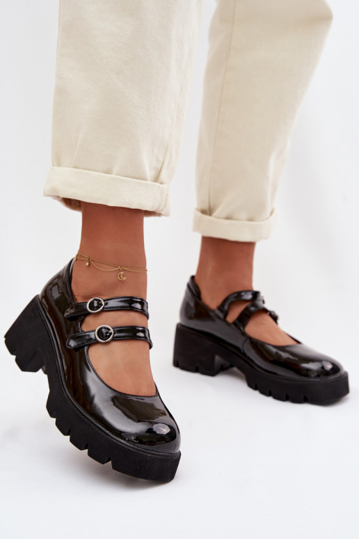 su lako efektu Moteriškas batai su kulniukais su juostelėmis juodos spalvos Kamira