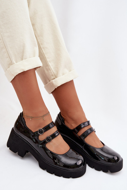 su lako efektu Moteriškas batai su kulniukais su juostelėmis juodos spalvos Kamira