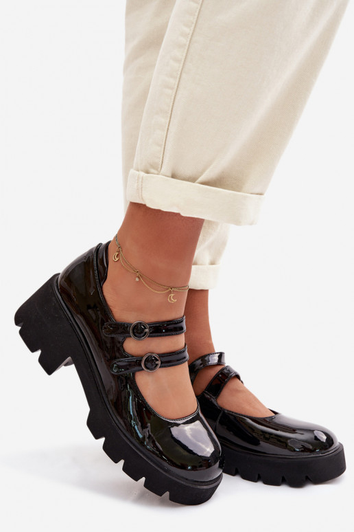 su lako efektu Moteriškas batai su kulniukais su juostelėmis juodos spalvos Kamira