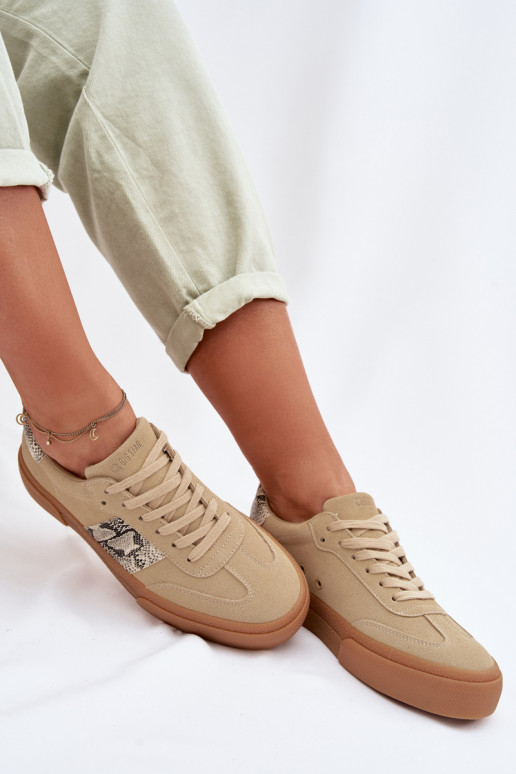 Sneakers modelio batai Moteriškas Ze INstaĮkami Gyvatės oda Big Star TT274298 smėlio spalvos