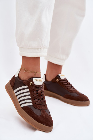 Moteriškas sneakers modelio batai iš natūralios odos ir zomšo Big Star TT274715 šokolado spalvos 2