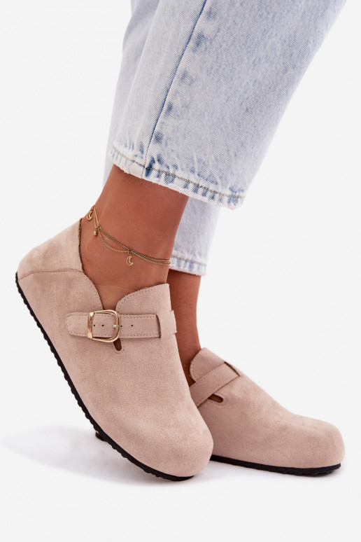 Moterų batai iš dirbtinės odos su aukso spalvos sagtimis smėlio spalvos Ismora