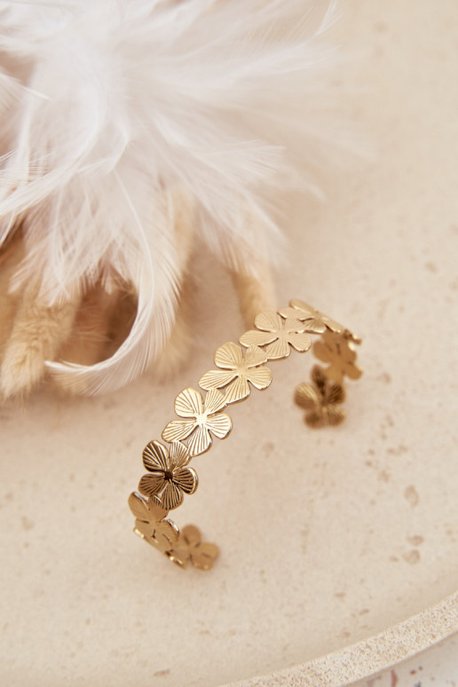 Apyrankė Moteriška iš nerūdijančio plieno su gėlytėmis aukso spalvos