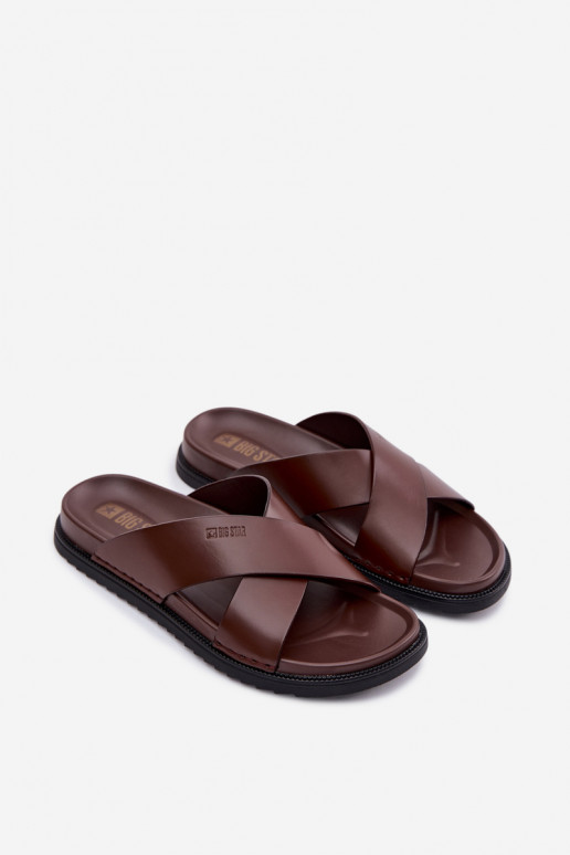 Odinės šlepetės vyrams Big Star TT174218 tamsiai rudos spalvos