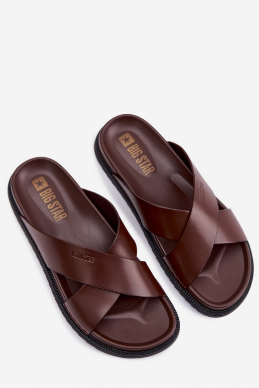 Odinės šlepetės vyrams Big Star TT174218 tamsiai rudos spalvos