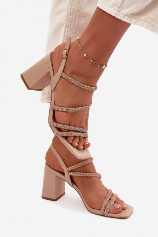 Moteriškos aukštakulnės basutės su juostelėmis Ir cirkoniai smėlio spalvos Brelia