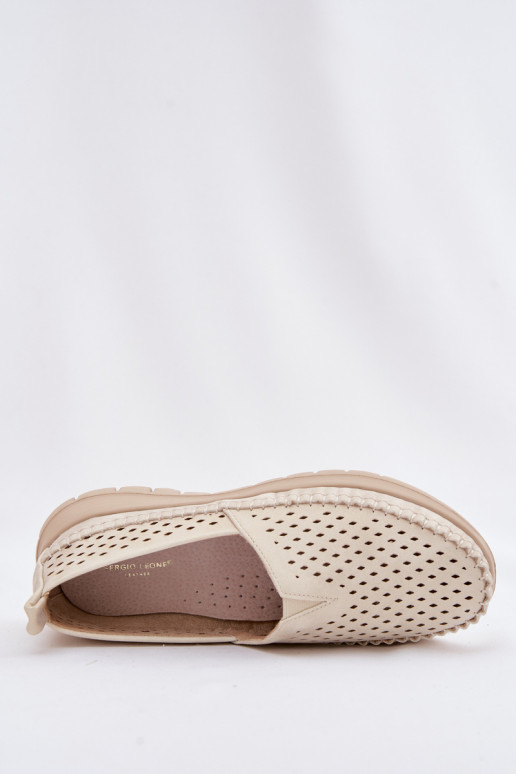 su aužūro elementais  moteriški mokasinai Sergio Leone MK099H smėlio spalvos-aukso spalvos