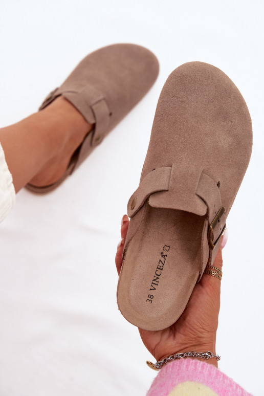 Moteriškos šlepetės KlumpėssuĮjungtaturalnego iš zomšosu Vinceza 101332 smėlio spalvos