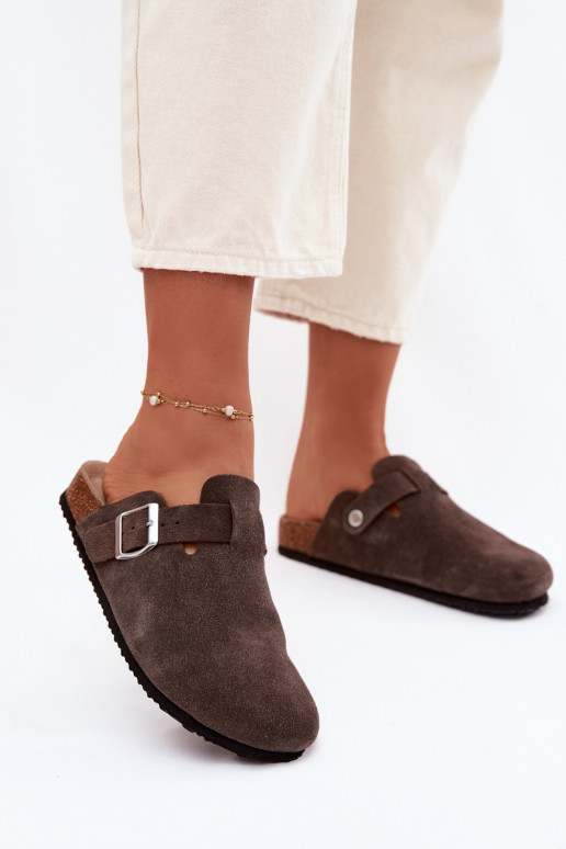 Moteriškos šlepetės KlumpėssuĮjungtaturalnego iš zomšosu Vinceza 101332 CzekoladoĮe