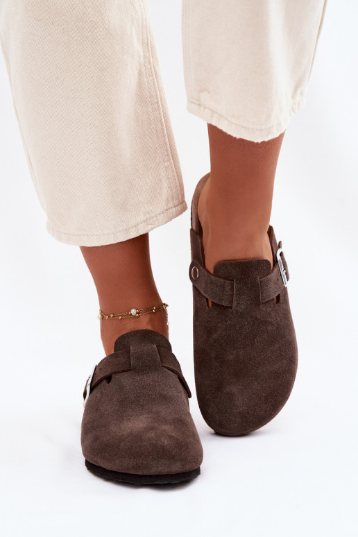 Moteriškos šlepetės KlumpėssuĮjungtaturalnego iš zomšosu Vinceza 101332 CzekoladoĮe