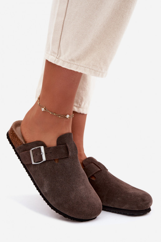 Moteriškos šlepetės KlumpėssuĮjungtaturalnego iš zomšosu Vinceza 101332 CzekoladoĮe