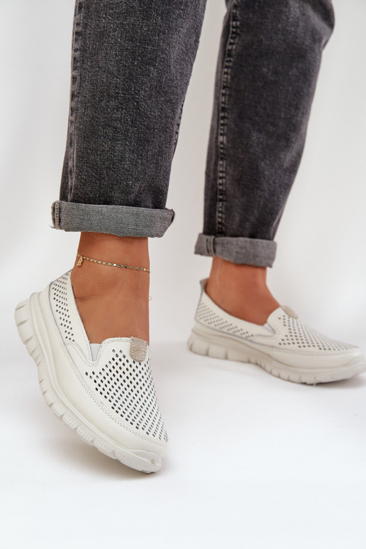  Oda su aužūro elementais Moteriški mokasinai platformoje baltos spalvos Tanelora