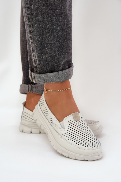  Oda su aužūro elementais Moteriški mokasinai platformoje baltos spalvos Tanelora