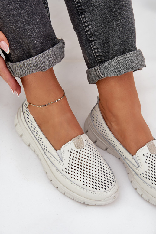  Oda su aužūro elementais Moteriški mokasinai platformoje baltos spalvos Tanelora