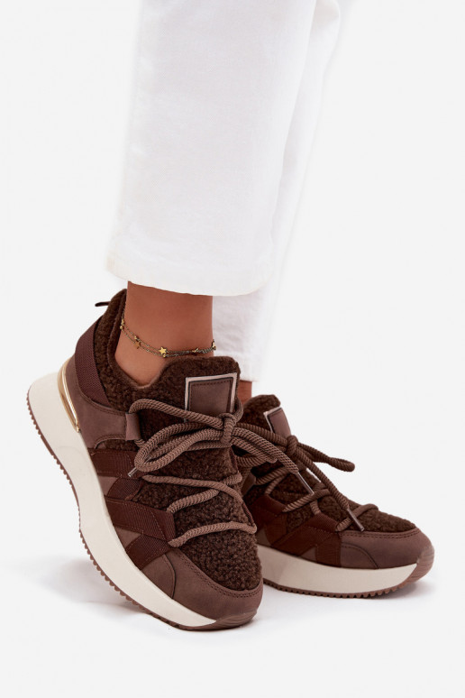 pašiltinti Sneakers modelio batai Moteriškas su platforma rudos spalvos Juvira