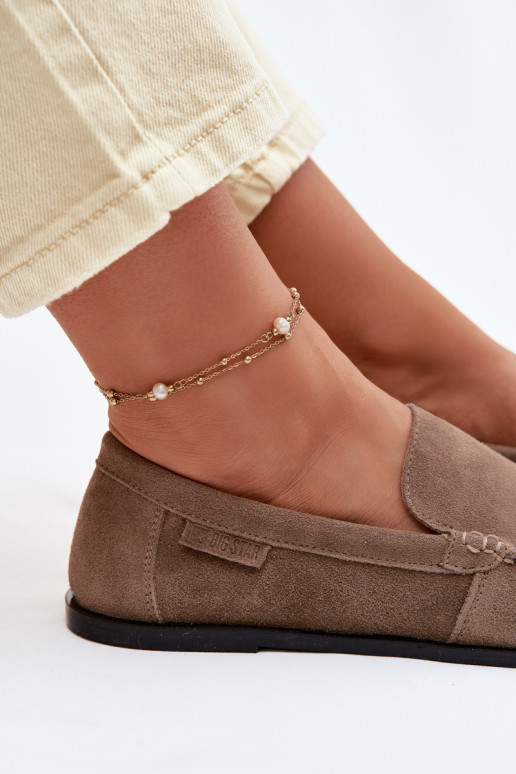 moteriški mokasinaisuĮjungtaturalnego iš zomšosu Big Star TT274207 smėlio spalvos