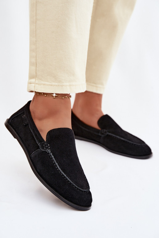 moteriški mokasinaisuĮjungtaturalnego iš zomšosu Big Star TT274209 juodos spalvos