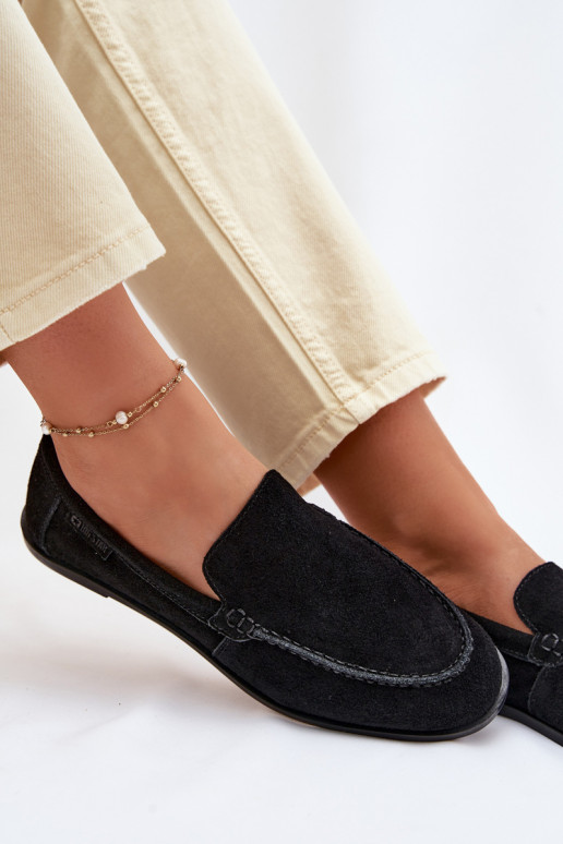 moteriški mokasinaisuĮjungtaturalnego iš zomšosu Big Star TT274209 juodos spalvos