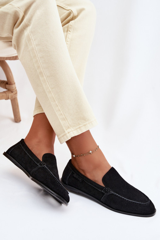 moteriški mokasinaisuĮjungtaturalnego iš zomšosu Big Star TT274209 juodos spalvos