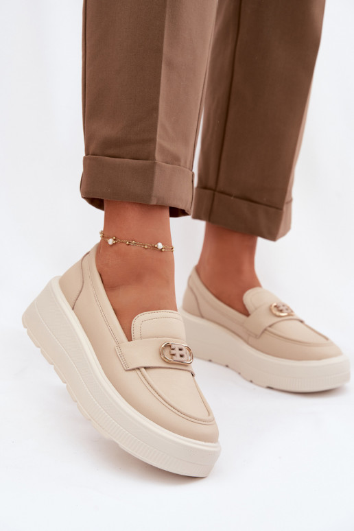 Oda Moteriški mokasinai platformoje Vinceza 39974 smėlio spalvos