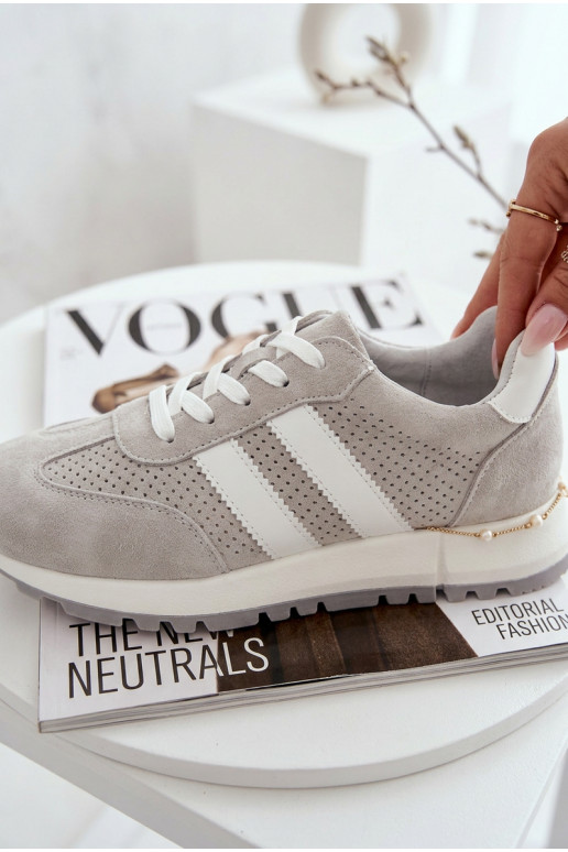 Sneakers modelio batai MoteriškassuĮjungtaturalnego iš zomšosu pilkos spalvos Tai turirceline