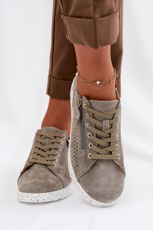 iš zomšos batai Moteriškas su užtrauktukais chaki spalvos Cemela