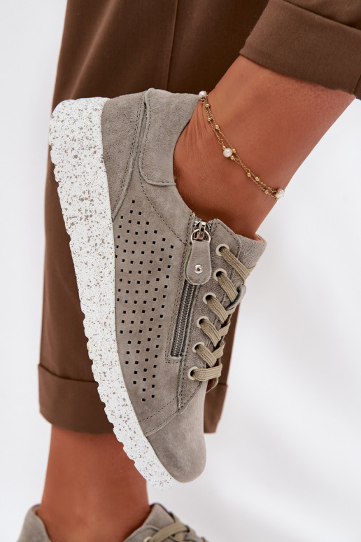 iš zomšos batai Moteriškas su užtrauktukais chaki spalvos Cemela