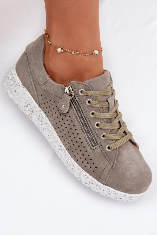 iš zomšos batai Moteriškas su užtrauktukais chaki spalvos Cemela