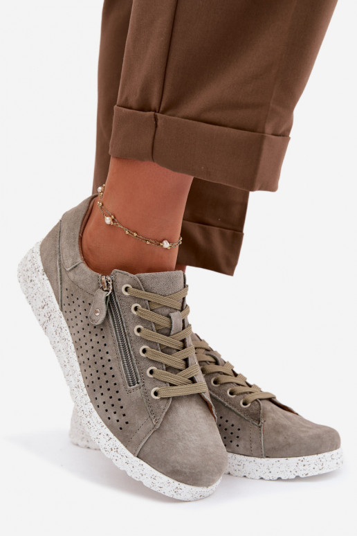 iš zomšos batai Moteriškas su užtrauktukais chaki spalvos Cemela