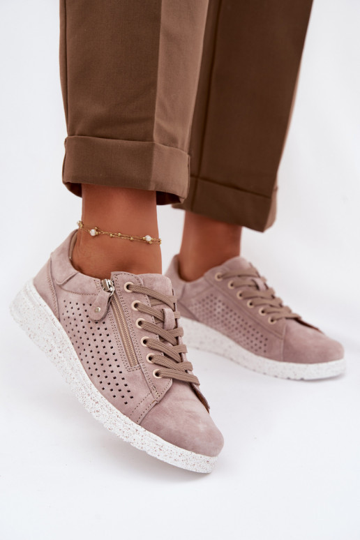 iš zomšos batai Moteriškas su užtrauktukais smėlio spalvos Cemela