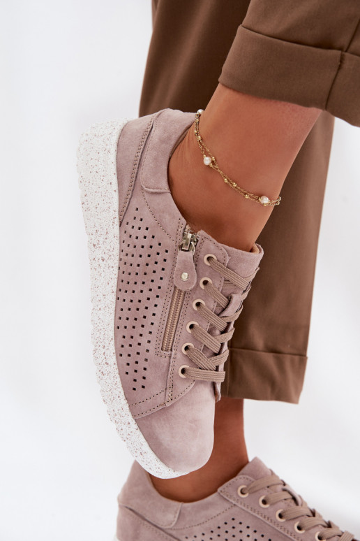 iš zomšos batai Moteriškas su užtrauktukais smėlio spalvos Cemela